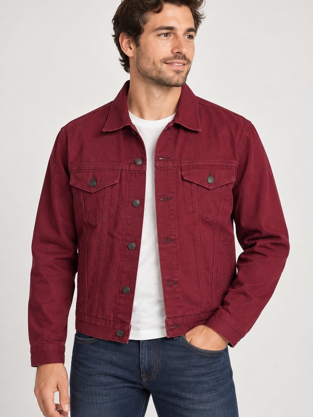 Levi’s Men’s Trucker Jacket Size M Burgundy Red Denim Canvas 72334-0438 2019